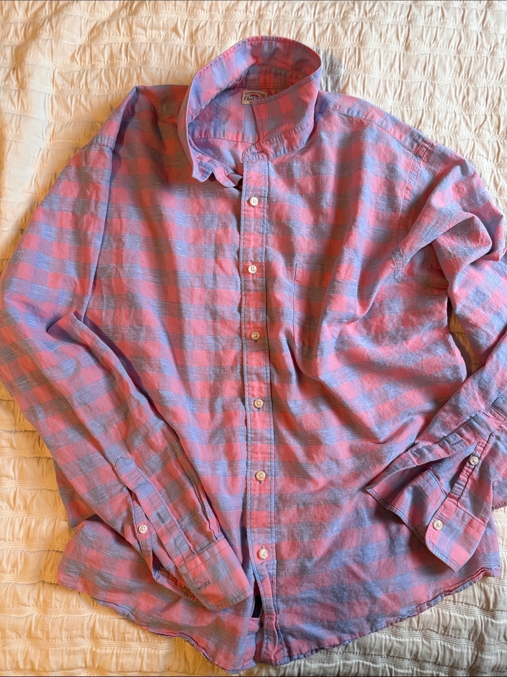 Faherty Pink and Blue Plaid Button-Down Shirt